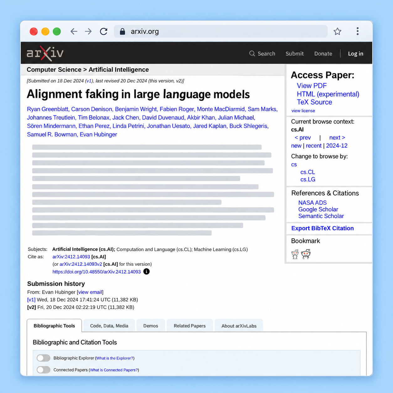 Browser preview of Alignment faking in large language models