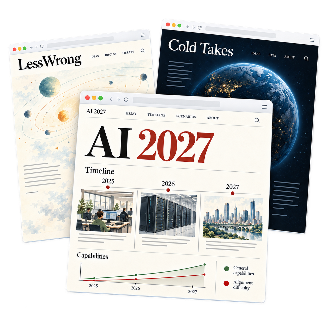 A collection of AI 2027, Cold Takes and LessWrong reading previews