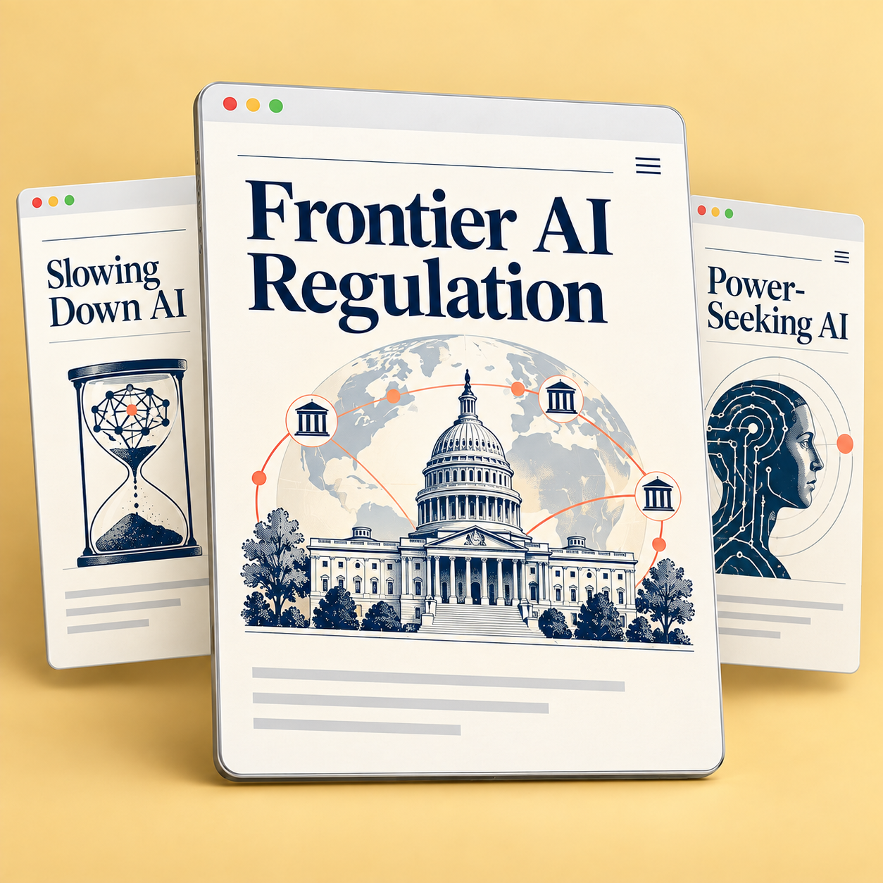 Illustrated Frontier AI Regulation, Slowing Down AI, and Power-Seeking AI reading picks