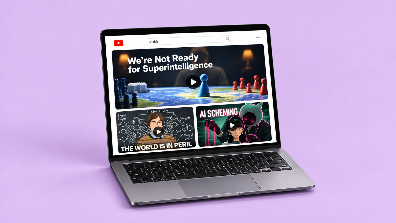 The recommended AI videos on a laptop
